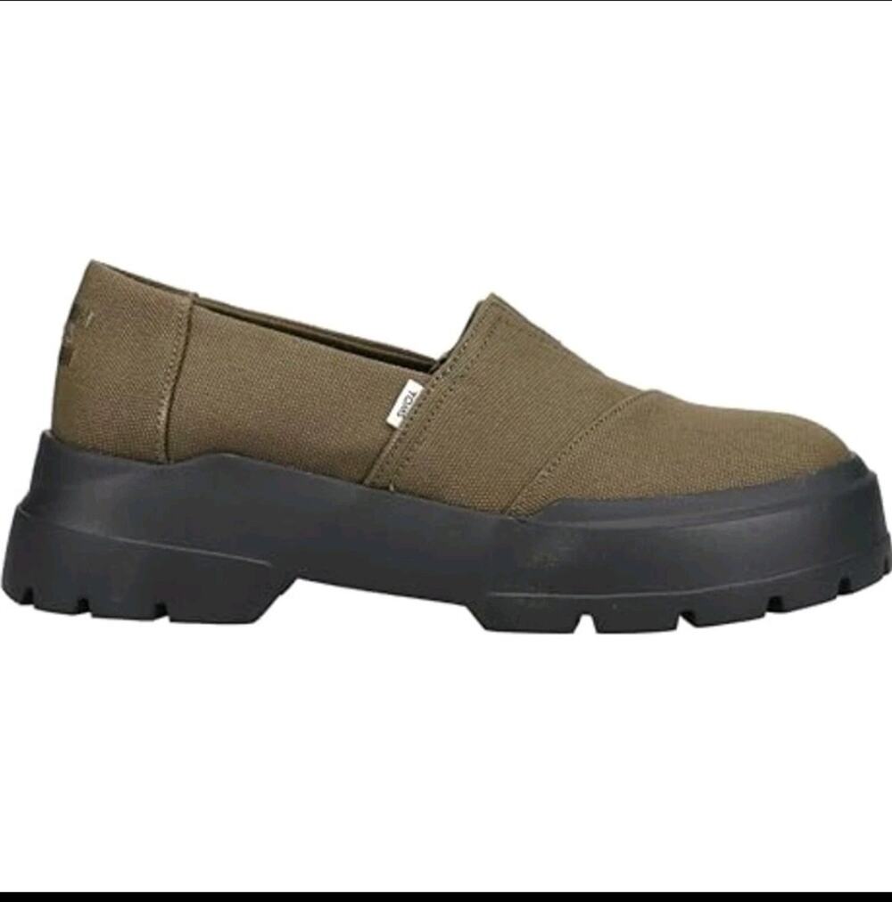 NEW! Toms Comlow Sneaker Womens 9 Slip On Chunky Sole Loafers Shoes Olive Green